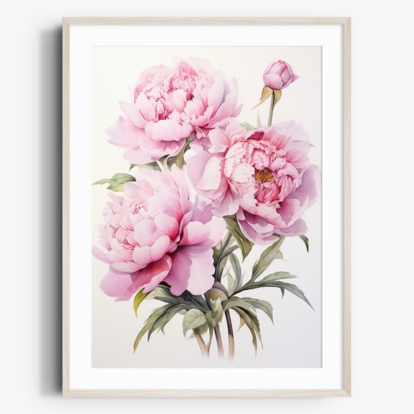 Watercolor Peonies Wall Art Illustration Print Poster Unframed - Picture 1 of 5